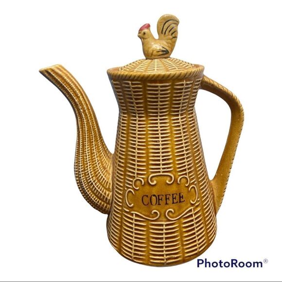Japan Ceramic Basket Weave Rooster Coffee, Jelly and Jam Farmhouse Kitchen Set🐓 - Picture 2 of 7